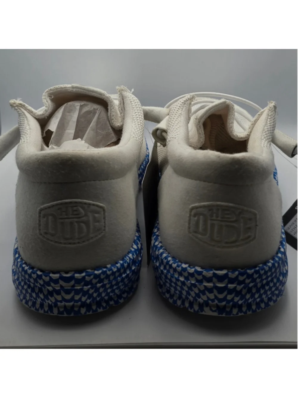 Men's Hey Dude Sneakers White and Blue Size 9